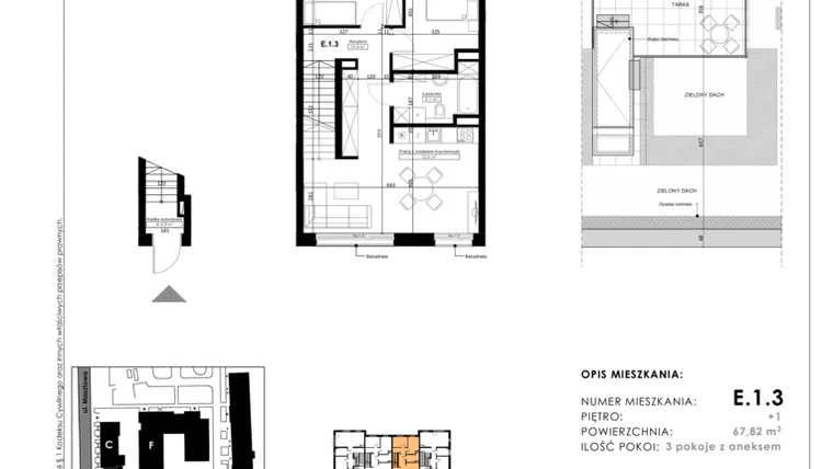 Rzut - Mieszkanie na sprzedaż 3 pokoje o powierzchni 62,75 m² - numer E.1.3 w Nowy Folwark