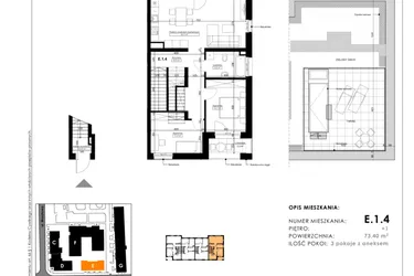 Rzut - Mieszkanie na sprzedaż 3 pokoje o powierzchni 68,43 m² - numer E.1.4 w Nowy Folwark