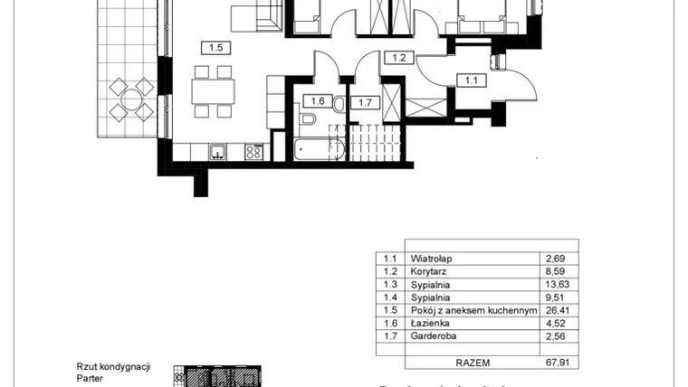 Rzut - Mieszkanie na sprzedaż 3 pokoje o powierzchni 67,91 m² - numer E.0.4 w Nowy Folwark