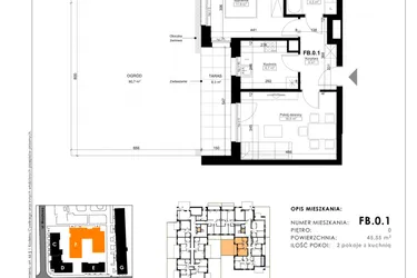 Rzut - Mieszkanie na sprzedaż 2 pokoje o powierzchni 45,55 m² - numer FB.0.1 w Nowy Folwark