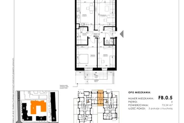 Rzut - Mieszkanie na sprzedaż 3 pokoje o powierzchni 73,24 m² - numer FB.0.5 w Nowy Folwark