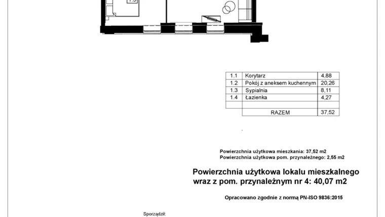 Rzut - Mieszkanie na sprzedaż 2 pokoje o powierzchni 37,52 m² - numer G2.1.4 w Nowy Folwark