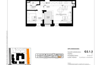 Rzut - Mieszkanie na sprzedaż 2 pokoje o powierzchni 43,41 m² - numer G2.1.2 w Nowy Folwark