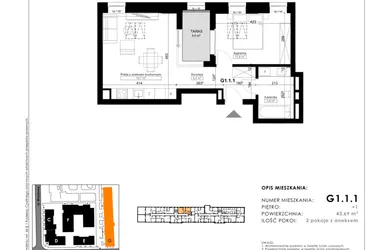 Rzut - Mieszkanie na sprzedaż 2 pokoje o powierzchni 48,96 m² - numer G1.1.1 w Nowy Folwark