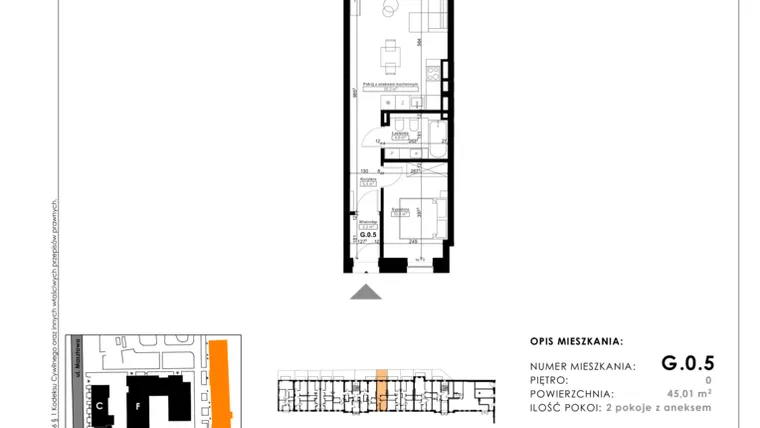 Rzut - Mieszkanie na sprzedaż 2 pokoje o powierzchni 46,11 m² - numer G.0.5 w Nowy Folwark