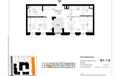 Rzut - Mieszkanie na sprzedaż 2 pokoje o powierzchni 54,31 m² - numer G1.1.4 w Nowy Folwark