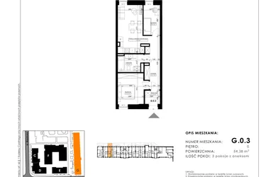 Rzut - Mieszkanie na sprzedaż 3 pokoje o powierzchni 55,52 m² - numer G.0.3 w Nowy Folwark