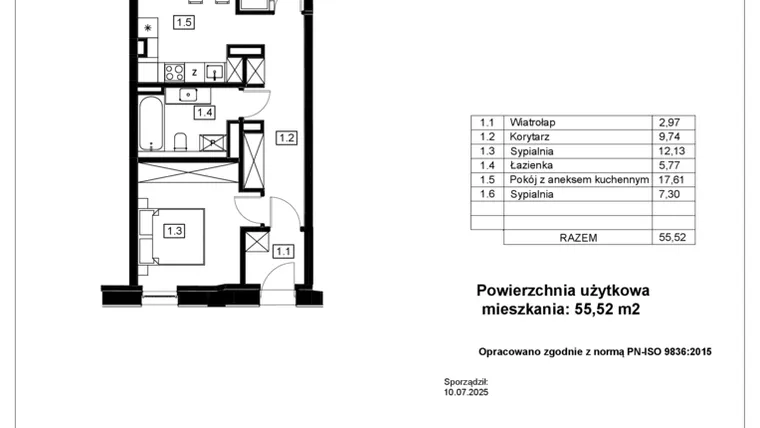 Rzut - Mieszkanie na sprzedaż 3 pokoje o powierzchni 55,52 m² - numer G.0.3 w Nowy Folwark