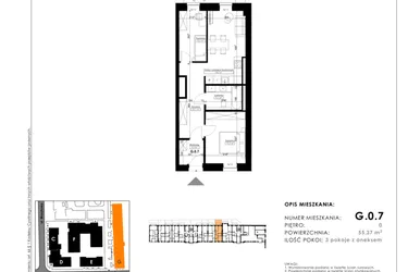 Rzut - Mieszkanie na sprzedaż 3 pokoje o powierzchni 57,1 m² - numer G.0.7 w Nowy Folwark