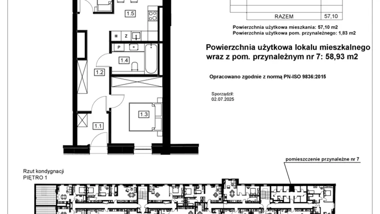 Rzut - Mieszkanie na sprzedaż 3 pokoje o powierzchni 57,1 m² - numer G.0.7 w Nowy Folwark