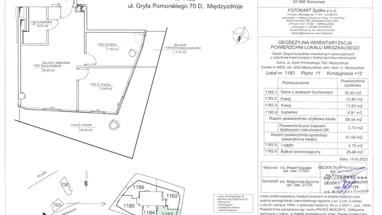 Rzut - Mieszkanie na sprzedaż 3 pokoje o powierzchni 61,64 m² - numer D.11.83 w Wave Międzyzdroje Resort & Spa