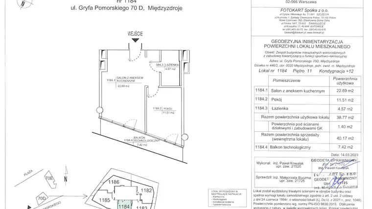 Rzut - Mieszkanie na sprzedaż 2 pokoje o powierzchni 40,17 m² - numer D.11.84 w Wave Międzyzdroje Resort & Spa