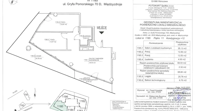 Rzut - Mieszkanie na sprzedaż 3 pokoje o powierzchni 68,84 m² - numer D.11.85 w Wave Międzyzdroje Resort & Spa