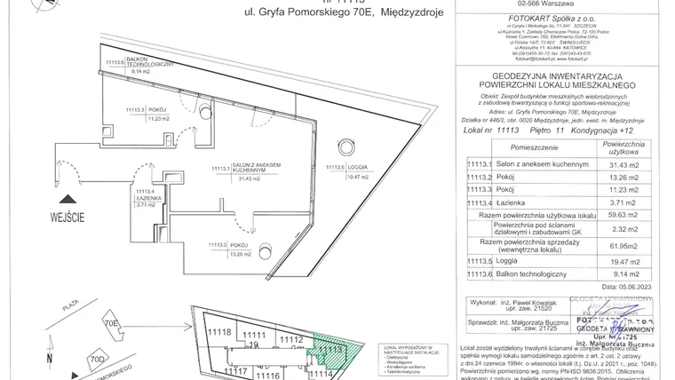 Rzut - Mieszkanie na sprzedaż 3 pokoje o powierzchni 61,95 m² - numer E.11.114 w Wave Międzyzdroje Resort & Spa