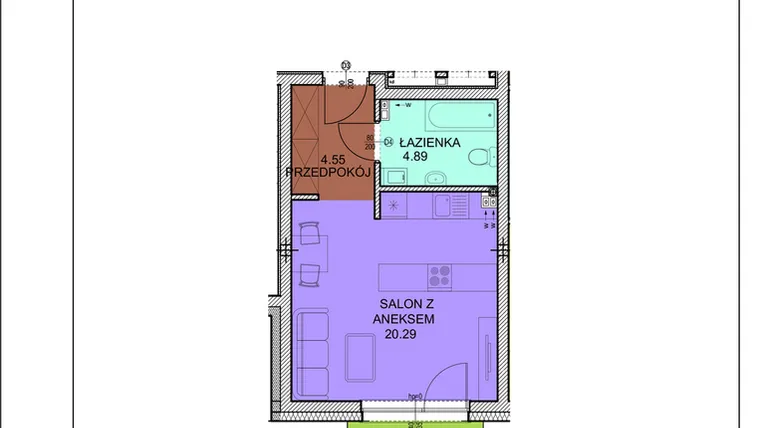 Rzut - Mieszkanie na sprzedaż 1 pokój o powierzchni 29,73 m² - numer A7 w Osiedle Zuchów