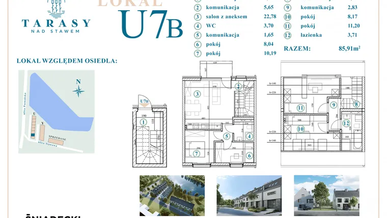 Rzut - Dom na sprzedaż 5 pokoi o powierzchni 92,68 m² - numer U7B w Tarasy Nad Stawem