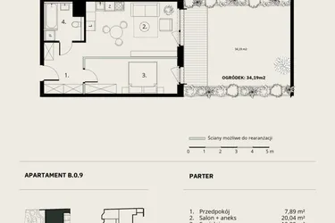 Rzut - Mieszkanie na sprzedaż 2 pokoje o powierzchni 46,14 m² - numer B/0/9 w Ogrodowa 12