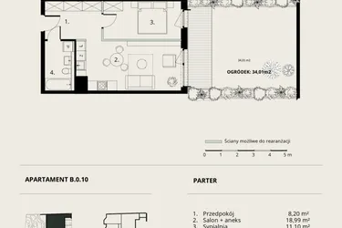 Rzut - Mieszkanie na sprzedaż 2 pokoje o powierzchni 43,81 m² - numer B/0/10 w Ogrodowa 12
