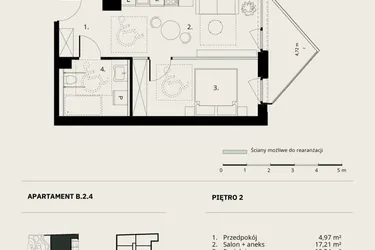 Rzut - Mieszkanie na sprzedaż 2 pokoje o powierzchni 41,59 m² - numer B/2/4 w Ogrodowa 12