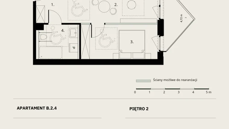 Rzut - Mieszkanie na sprzedaż 2 pokoje o powierzchni 41,59 m² - numer B/2/4 w Ogrodowa 12