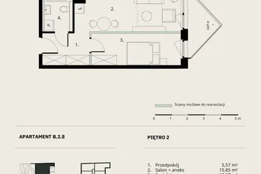 Rzut - Mieszkanie na sprzedaż 2 pokoje o powierzchni 36,43 m² - numer B/2/8 w Ogrodowa 12