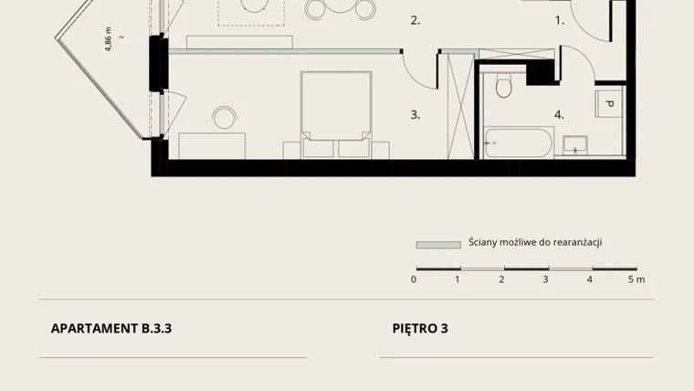 Rzut - Mieszkanie na sprzedaż 2 pokoje o powierzchni 49,33 m² - numer B/3/3 w Ogrodowa 12