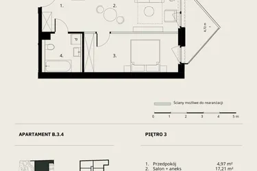 Rzut - Mieszkanie na sprzedaż 2 pokoje o powierzchni 41,59 m² - numer B/3/4 w Ogrodowa 12
