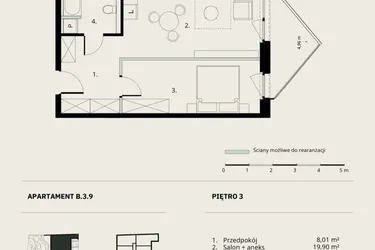Rzut - Mieszkanie na sprzedaż 2 pokoje o powierzchni 46,21 m² - numer B/3/9 w Ogrodowa 12