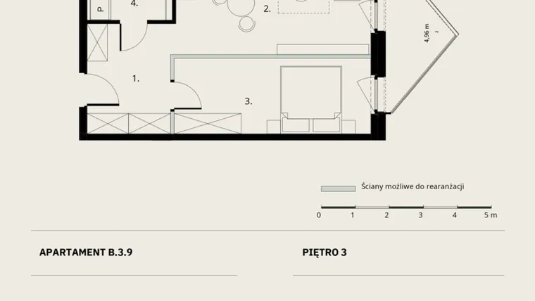 Rzut - Mieszkanie na sprzedaż 2 pokoje o powierzchni 46,21 m² - numer B/3/9 w Ogrodowa 12