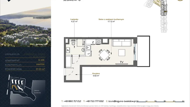Rzut - Mieszkanie na sprzedaż 1 pokój o powierzchni 27,01 m² - numer G.106 w Laguna Beskidów