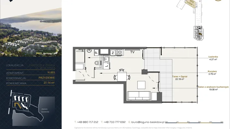 Rzut - Mieszkanie na sprzedaż 1 pokój o powierzchni 47,17 m² - numer H.3 w Laguna Beskidów