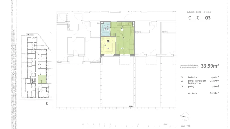 Rzut - Mieszkanie na sprzedaż 2 pokoje o powierzchni 33,99 m² - numer C.3 w Federowicza – Ruczaj Park