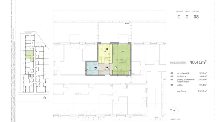 Rzut - Mieszkanie na sprzedaż 2 pokoje o powierzchni 40,41 m² - numer C.8 w Federowicza – Ruczaj Park