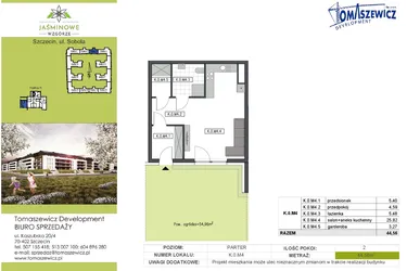 Rzut - Mieszkanie na sprzedaż 1 pokój o powierzchni 44,56 m² - numer K0M4 w Jaśminowe Wzgórze - etap II