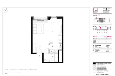 Rzut - Mieszkanie na sprzedaż 1 pokój o powierzchni 41,34 m² - numer H14 w 19. Dzielnica Etap V