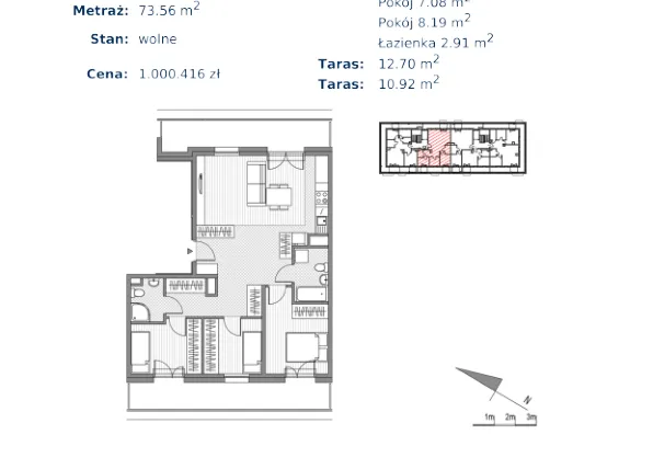 Rzut - Mieszkanie na sprzedaż 4 pokoje o powierzchni 73,56 m² - numer 36 w Glogera bud. H