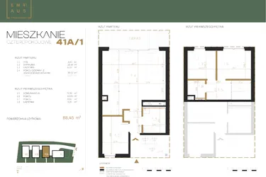 Rzut - Mieszkanie na sprzedaż 4 pokoje o powierzchni 88,35 m² - numer 41A-1 w Emaus 41