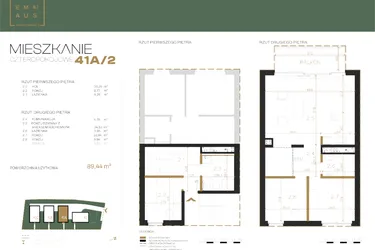 Rzut - Mieszkanie na sprzedaż 4 pokoje o powierzchni 89,38 m² - numer 41A-2 w Emaus 41