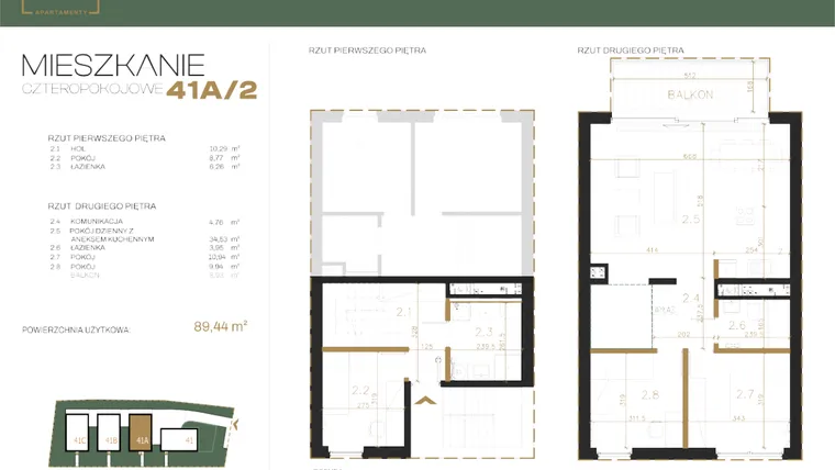 Rzut - Mieszkanie na sprzedaż 4 pokoje o powierzchni 89,38 m² - numer 41A-2 w Emaus 41