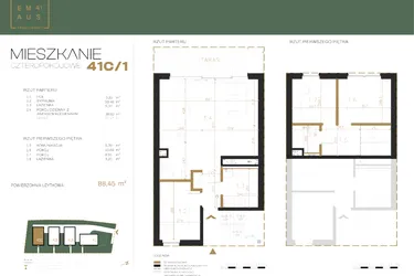 Rzut - Mieszkanie na sprzedaż 4 pokoje o powierzchni 88,41 m² - numer 41C-1 w Emaus 41