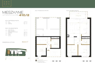 Rzut - Mieszkanie na sprzedaż 4 pokoje o powierzchni 89,49 m² - numer 41C-2 w Emaus 41