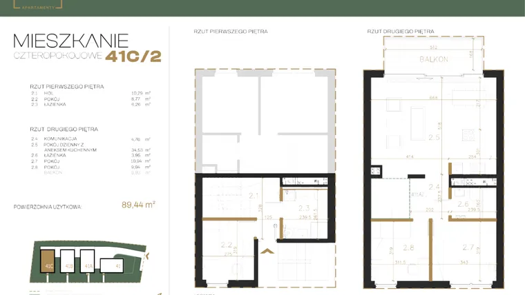 Rzut - Mieszkanie na sprzedaż 4 pokoje o powierzchni 89,49 m² - numer 41C-2 w Emaus 41
