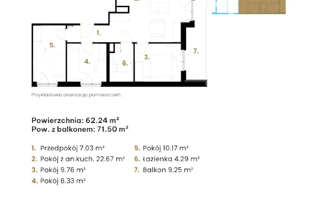 Rzut - Mieszkanie na sprzedaż 4 pokoje o powierzchni 62,76 m² - numer 8.5 w Nowa Siewna etap III