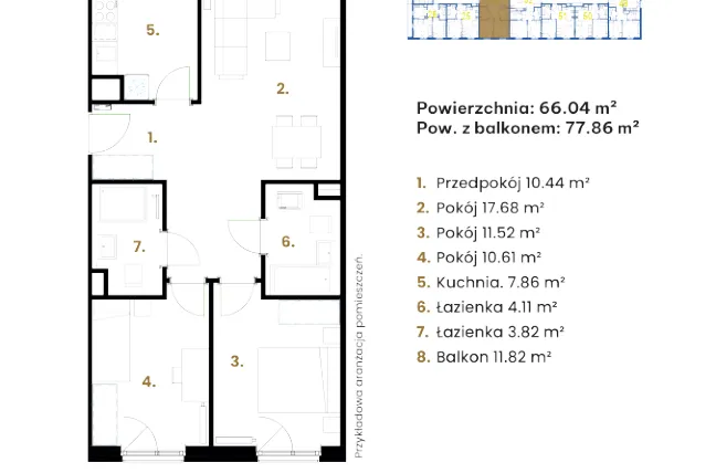 Rzut - Mieszkanie na sprzedaż 3 pokoje o powierzchni 66,04 m² - numer 24.4 w Nowa Siewna etap III