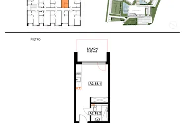 Rzut - Mieszkanie na sprzedaż 1 pokój o powierzchni 47 m² - numer A2.19 w Apartamenty Dźwirzyno