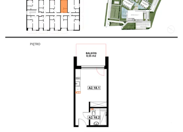 Rzut - Mieszkanie na sprzedaż 1 pokój o powierzchni 47 m² - numer A2.19 w Apartamenty Dźwirzyno