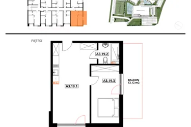 Rzut - Mieszkanie na sprzedaż 1 pokój o powierzchni 47 m² - numer A3.19 w Apartamenty Dźwirzyno