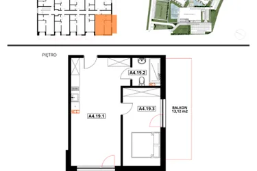 Rzut - Mieszkanie na sprzedaż 1 pokój o powierzchni 47 m² - numer A4.19 w Apartamenty Dźwirzyno