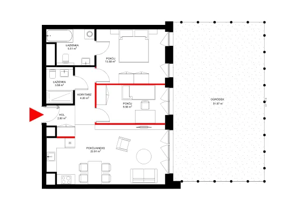 Rzut - Mieszkanie na sprzedaż 3 pokoje o powierzchni 63,16 m² - numer E.0.4 w INSPIRE ETAP IV
