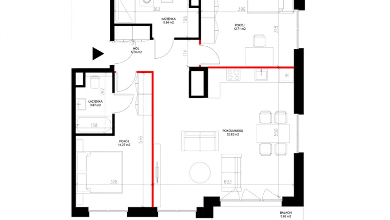 Rzut - Mieszkanie na sprzedaż 3 pokoje o powierzchni 75,31 m² - numer E.2.3 w INSPIRE ETAP IV